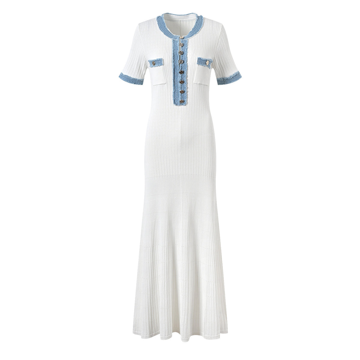 White short-sleeve contrast-trim dress — original CJ supplier color reference