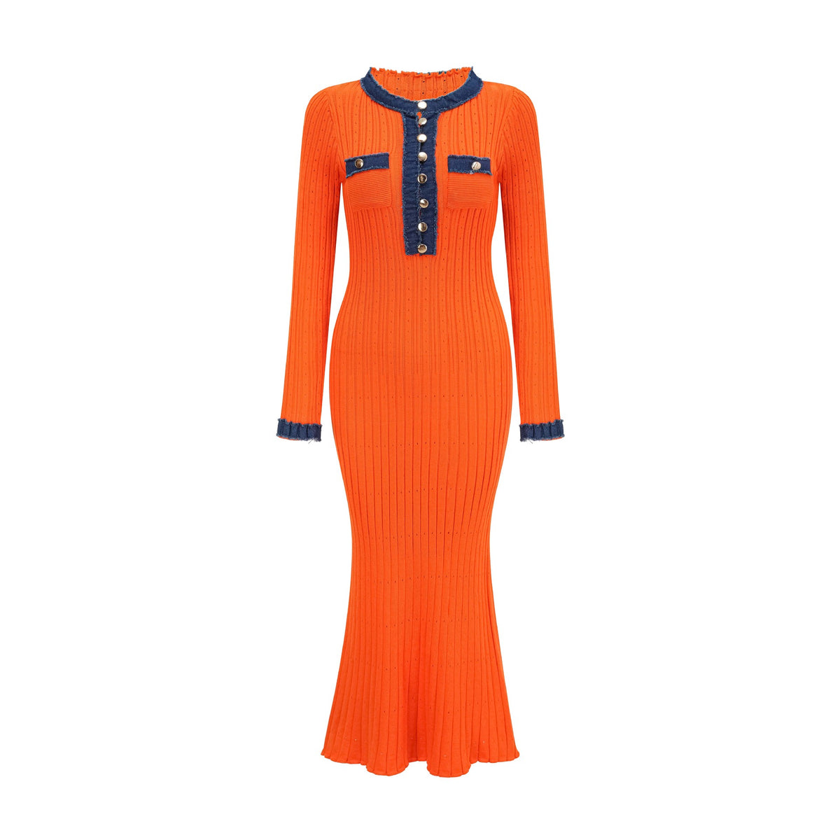 Orange Red long-sleeve contrast-trim dress — original CJ supplier color reference