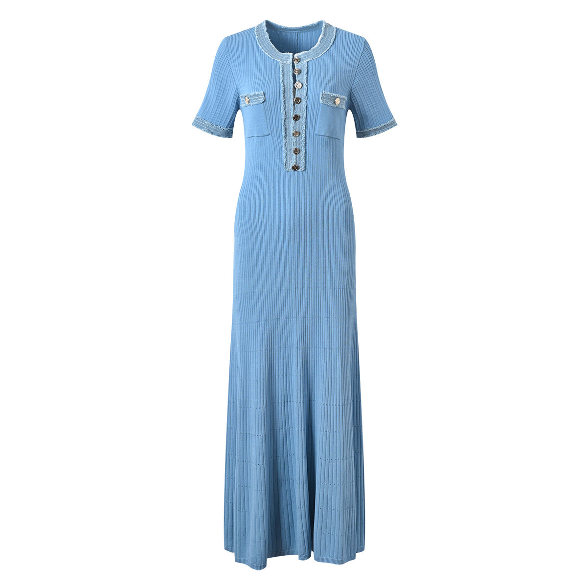 Blue short-sleeve contrast-trim dress — original CJ supplier color reference