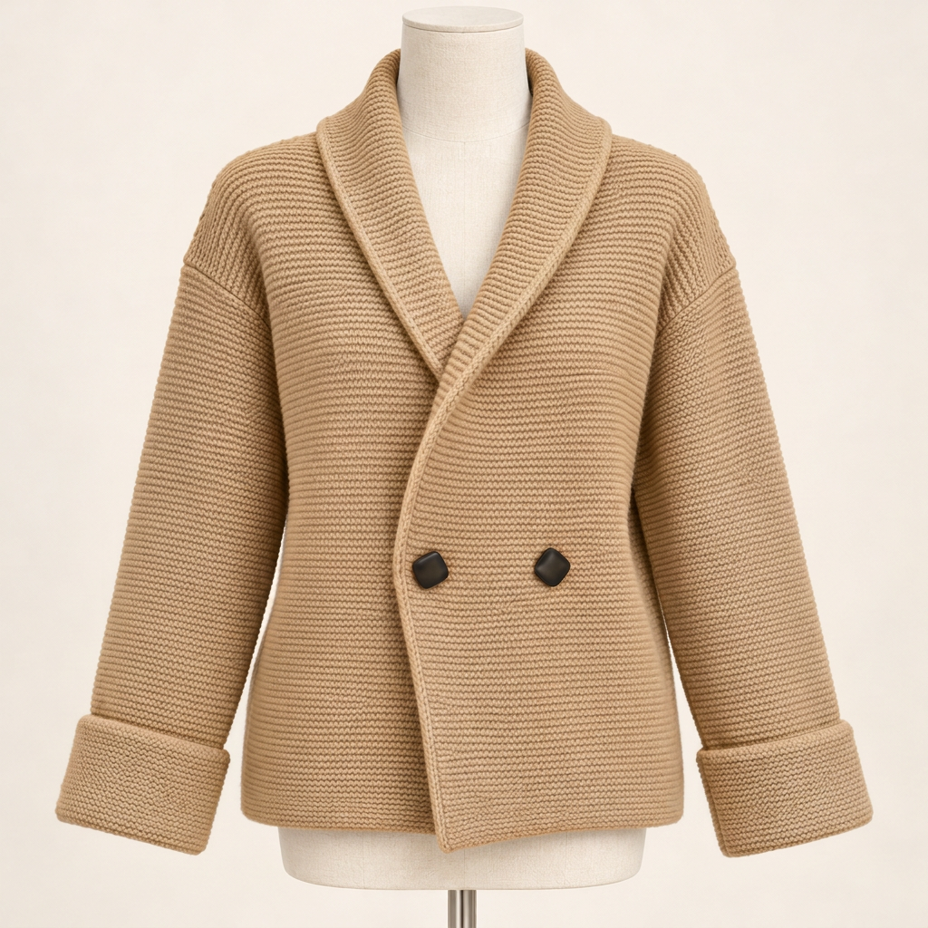 Camille ribbed knit cardigan in khaki, studio front view